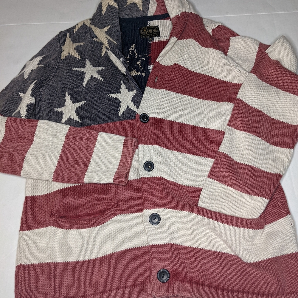 LUCKY BRAND MEN’S AMERICANA /FLAG SHAWL CARDIGAN SWEATER SIZE M